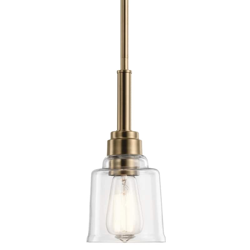 Kichler Aivian 5 Inch 1 Light Mini Pendant with Clear Glass in Weathered Brass