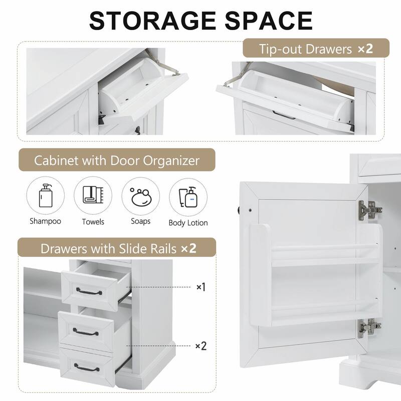 36" Bathroom Vanity with Sink, Tip-out Drawers & Soft-Close Door Hinges