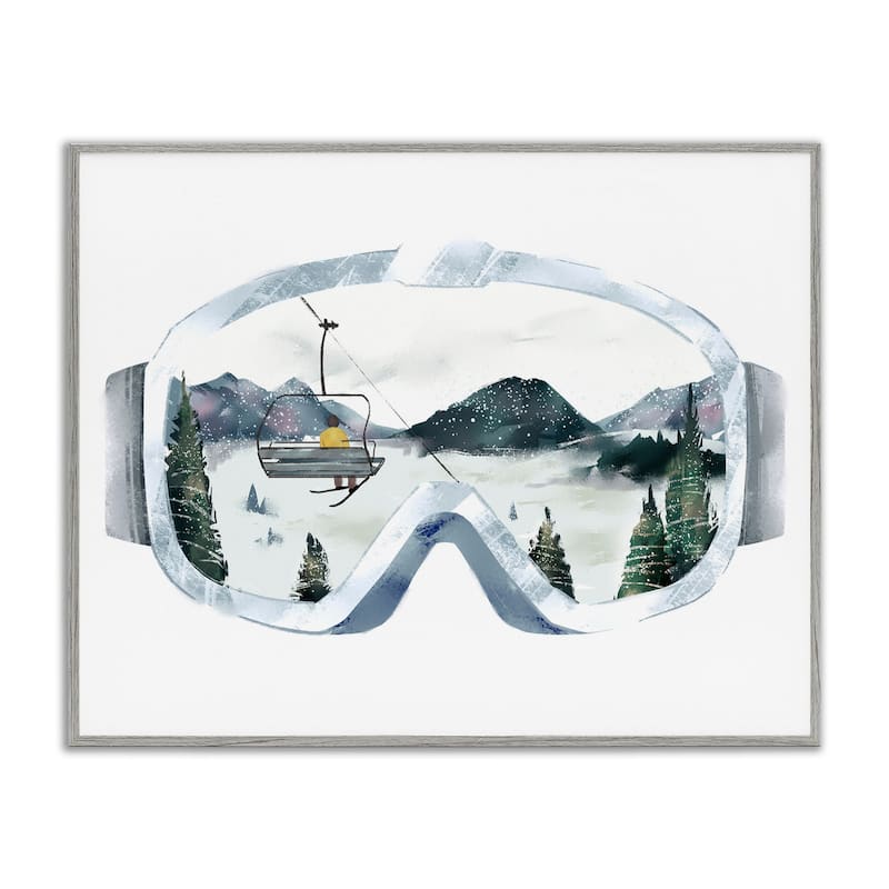 Stupell Ski Mountain Reflection in Sports Goggles Winter Forest Framed Wall Art - Grey - 11 x 14 - Grey
