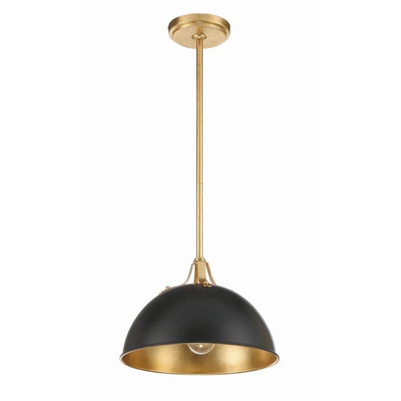 Soto 1 Light Matte Black & Antique Gold Pendant - 12"W x 8"H