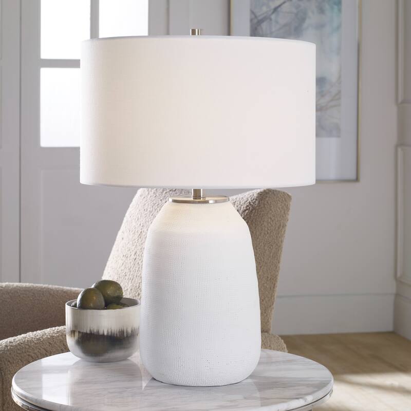 Rounded Base Ceramic Table Lamp with Drum Shade - 25.5" - Matte White