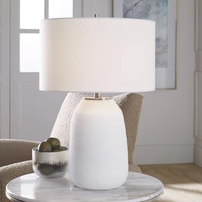 Rounded Base Ceramic Table Lamp with Drum Shade - 25.5" - Matte White
