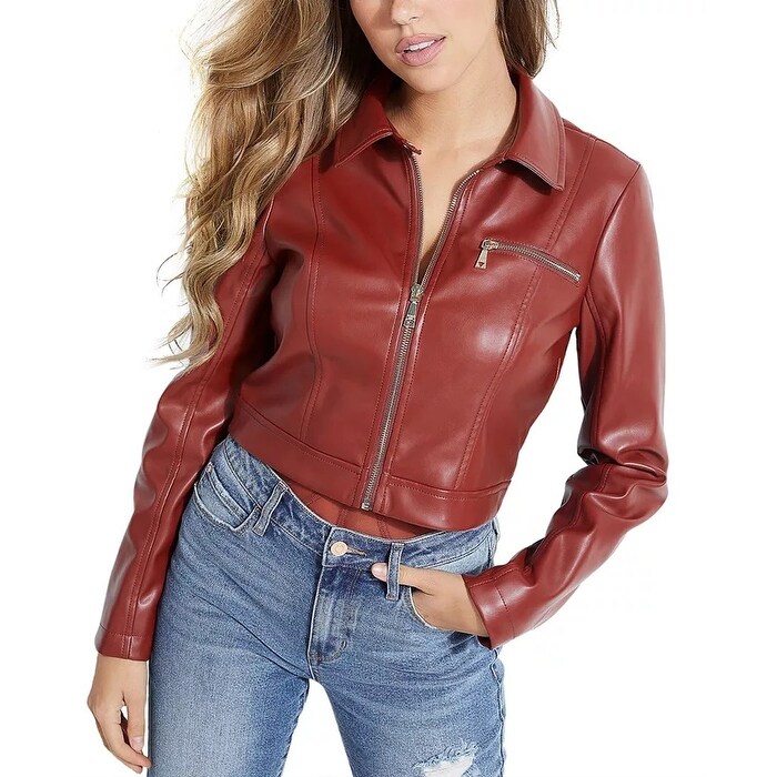 guess cropped leather jacket