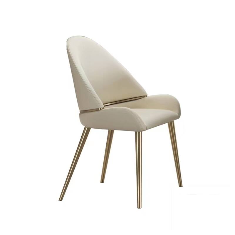 2 Piece PU Leather Kitchen Dining Chairs with Backrest, Cushions, Metal Feet for Dining Room Kitchen Living Room Bedroom, Beige
