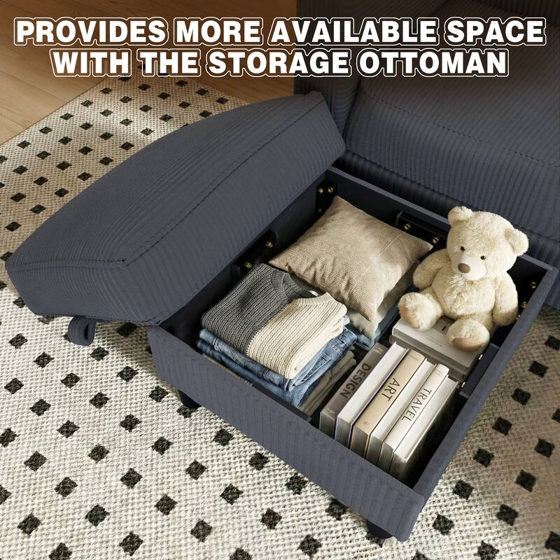 76'' Modern L-Shaped Sofa Couch with Movable Ottoman & Storage