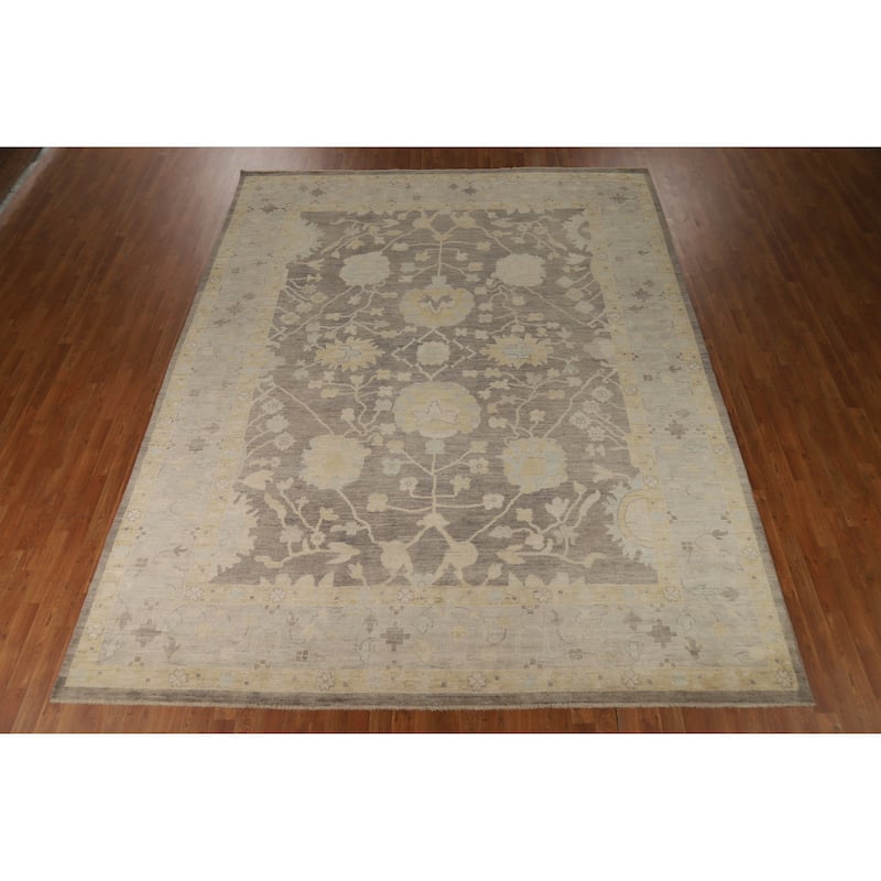 Hand Knotted Oriental 100% Wool Carpet Transitional All-Over Greys & Charcoal Oushak Area Rug - 12' 1'' X 9' 7''