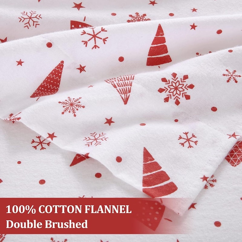 Christmas Red Snowflake Tree Bed Sheets Set with 16 Inches Deep Pocket