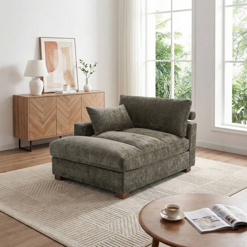 Mid-Century Chenille Adjustable Headrest Chaise Lounge Sofa