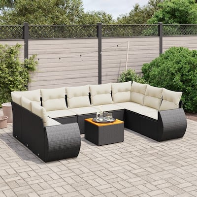 vidaXL Patio Sofa Set with Cushions Outdoor Furniture 10 Piece Poly Rattan
