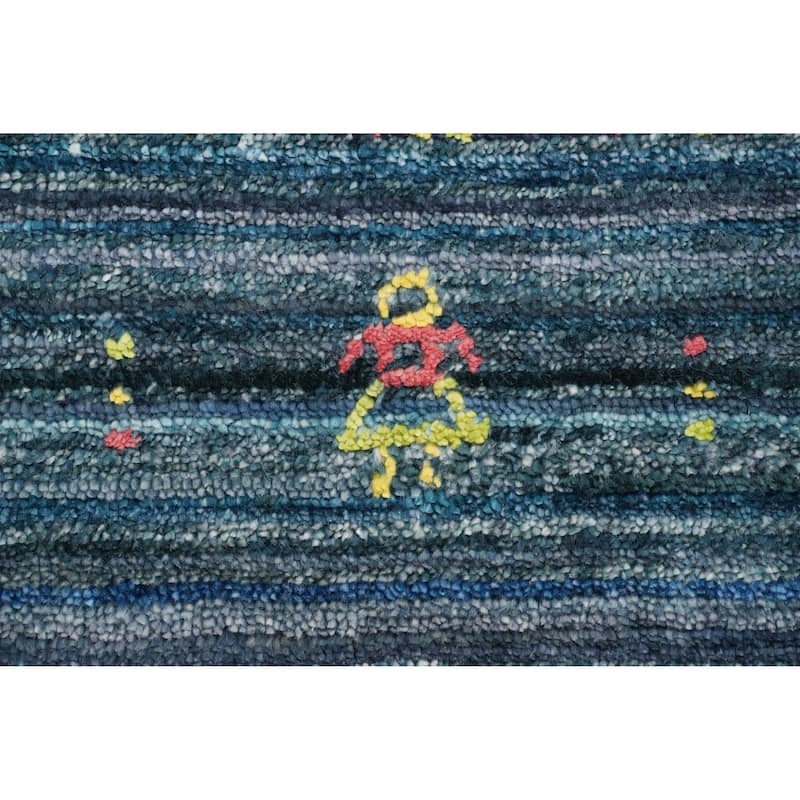Hand Knotted Oriental Viscose Silk Carpet Tribal Animal Pictorial Navy Blue & Blues Gabbeh Area Rug - 5' 9'' X 6' 3''