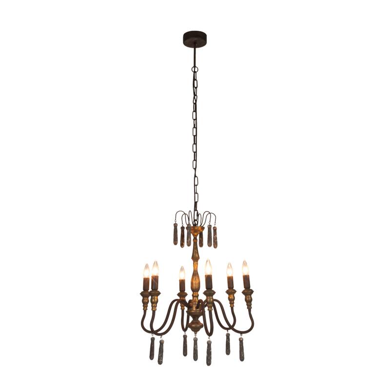 Distressed Metal Pendant Lamp with Wood Drops