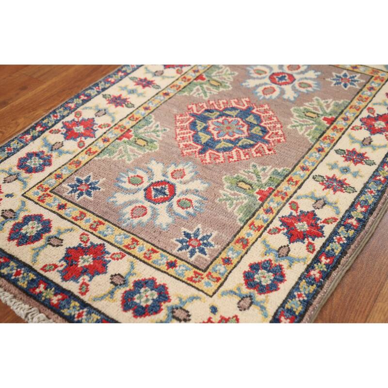Traditional Kazak Foyer Rug Handmade Oriental Brown Wool Carpet - 2'0"x 3'0"