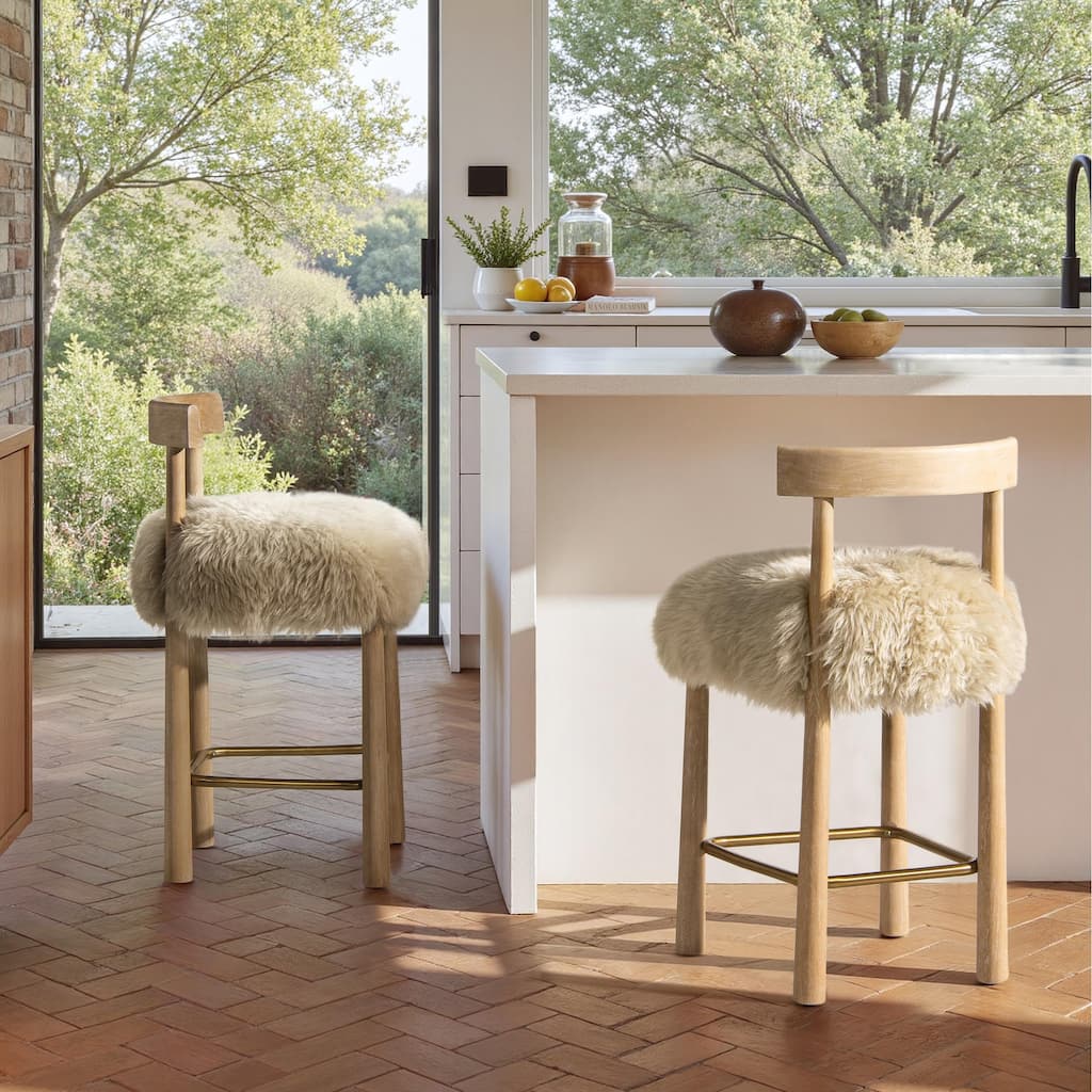 Jennifer Taylor Home Arden 27.5 Genuine Sheepskin Counter Height Bar Stool, Natural Blonde