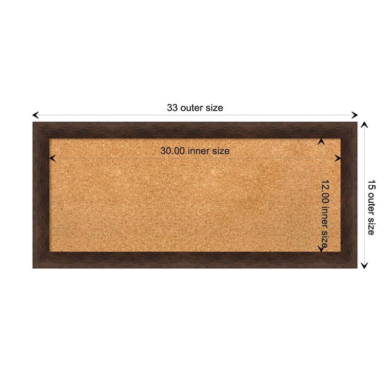 Warm Walnut Narrow Wood Framed Natural Corkboard Bulletin Board - Board Size 30x12