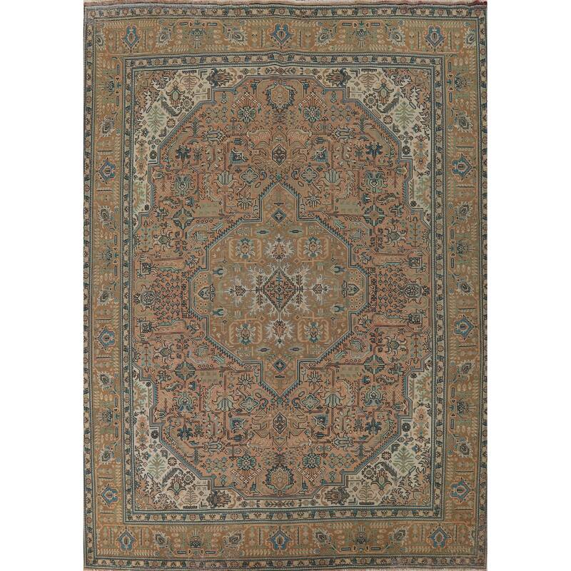 Geometric Tabriz Vintage Persian Area Rug Handmade Wool Carpet - 9'11" x 12'7"