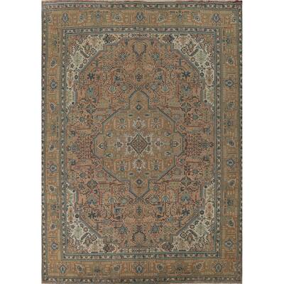 Geometric Tabriz Vintage Persian Area Rug Handmade Wool Carpet - 9'11" x 12'7"