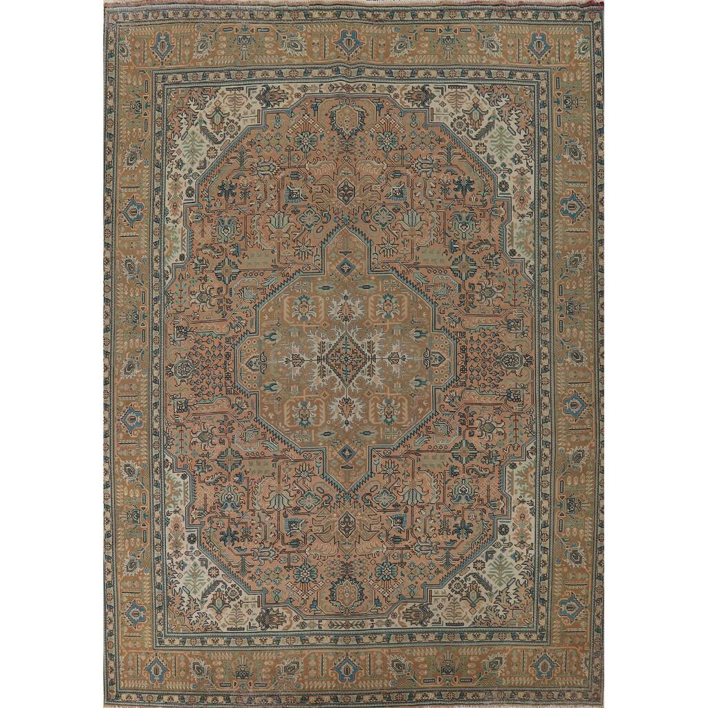 Geometric Tabriz Vintage Persian Area Rug Handmade Wool Carpet - 9'11" x 12'7"