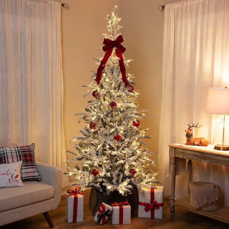 7.5' Slim Nordmann Fir Flocked Artificial Tree Warm Clear LED - 7.5 Foot