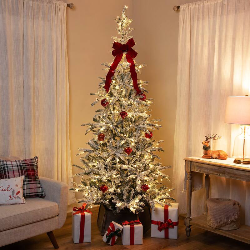 9' Green Flocked Nordmann Fir Artificial Christmas Tree Warm Clear LED - 9 Foot