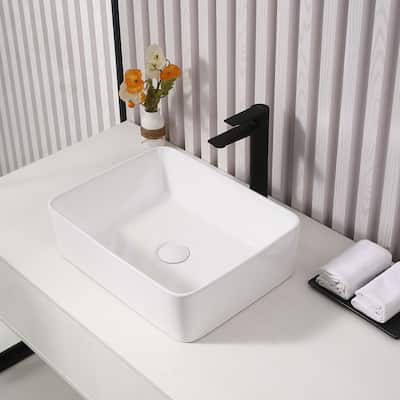 Dowell Ceramic Vessel Sink, Rectangle, Gloss White - 19Wx15Dx5H