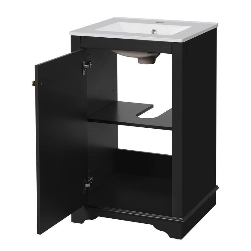 20'' Freestanding Bathroom Vanity with White Integrated Ceramic Sink - 20.1'' x 18.4'' x 33.8''
