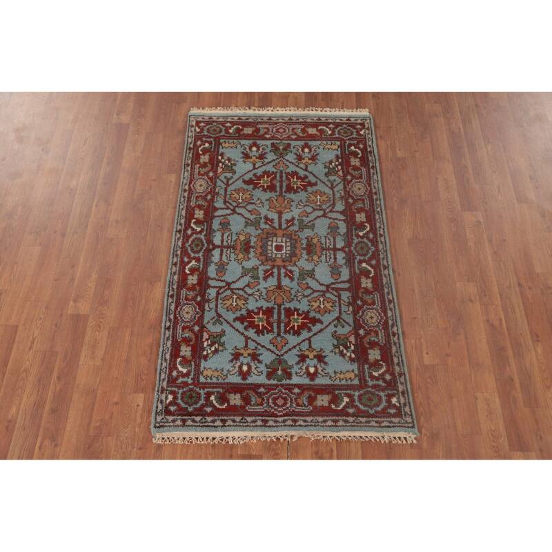 Light Blue Oushak Oriental Foyer Rug Hand-Knotted Wool Carpet - 2'11" x 4'11"