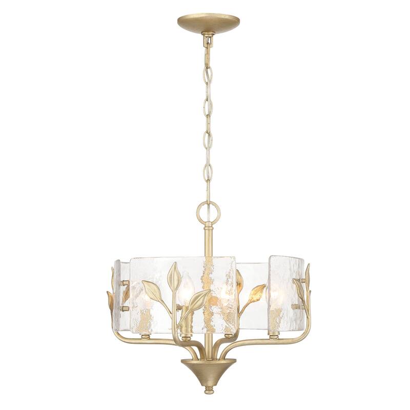 Bloem 4 Light Pendant in White Gold with Hammered Water Glass