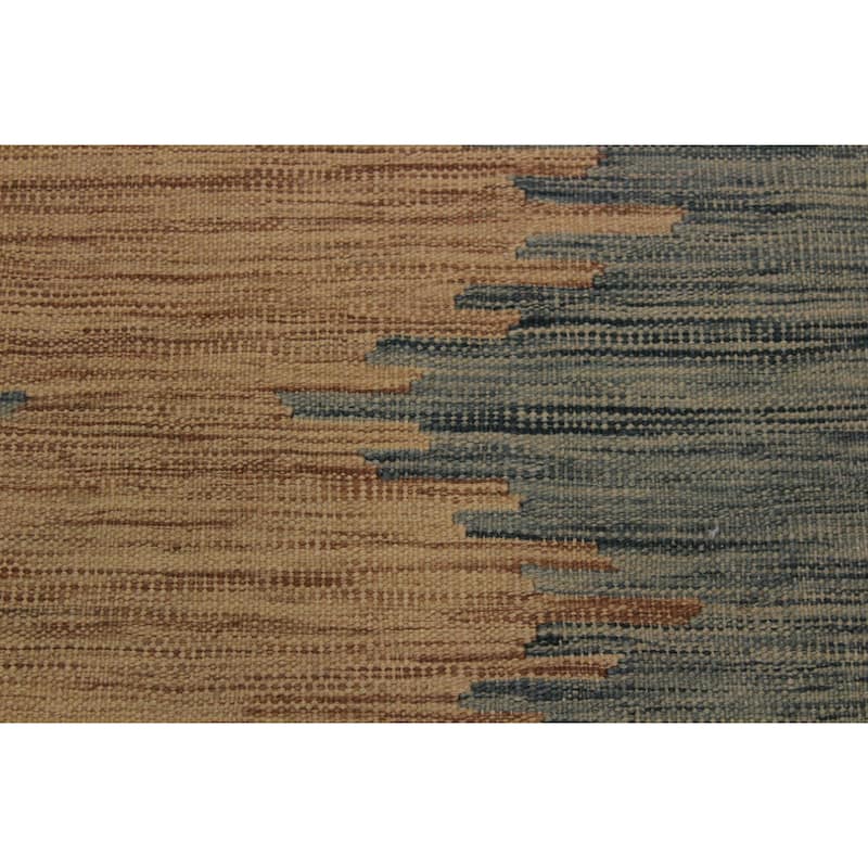 Modern Turkish Kilim Snell Grey Blue Hand-Woven Wool Rug - 5'8'' x 7'11''