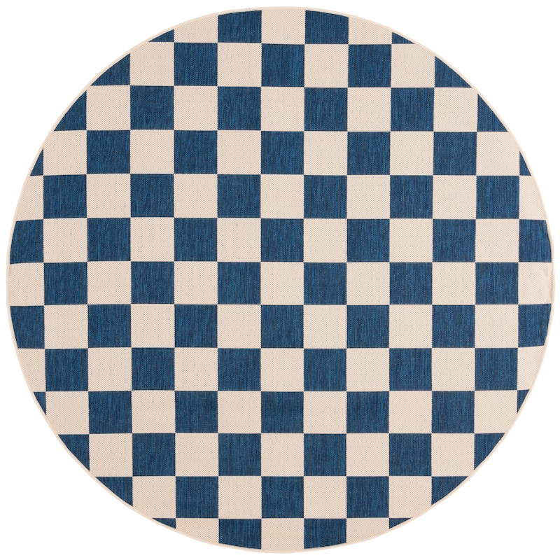 SAFAVIEH Courtyard Eveli Transitional Rug - 2'7" Round - Navy/Beige