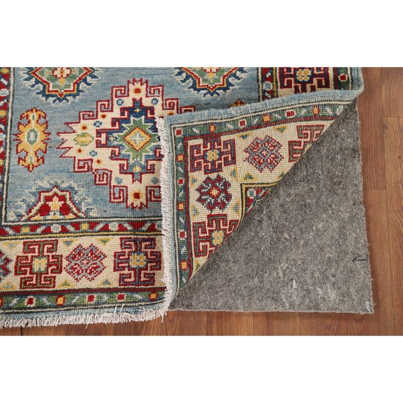 Light Blue Kazak Foyer Rug Hand-Knotted Traditional Wool Carpet - 2'11" x 3'11"