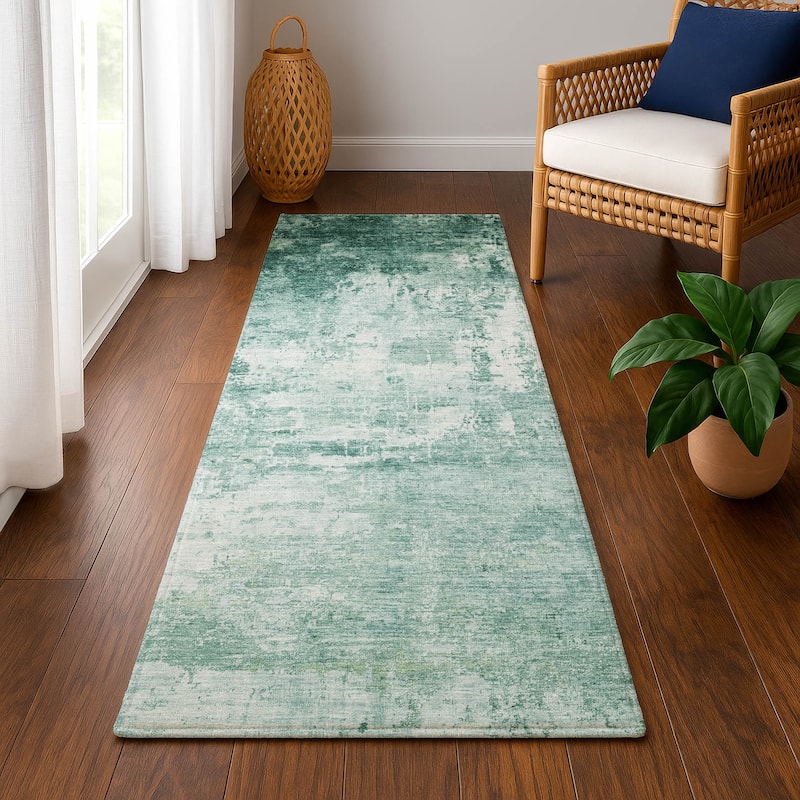 Premium Washable Super Soft Abstract Glam Mayfield Rug - Aqua - 2'3" x 7'6"