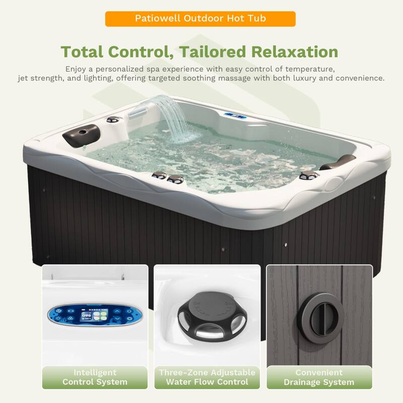 Patiowell 4-Person 41 Jets Hot Tub with Digital Control System-The Fresh Water System and LED Lighting-Intelligent