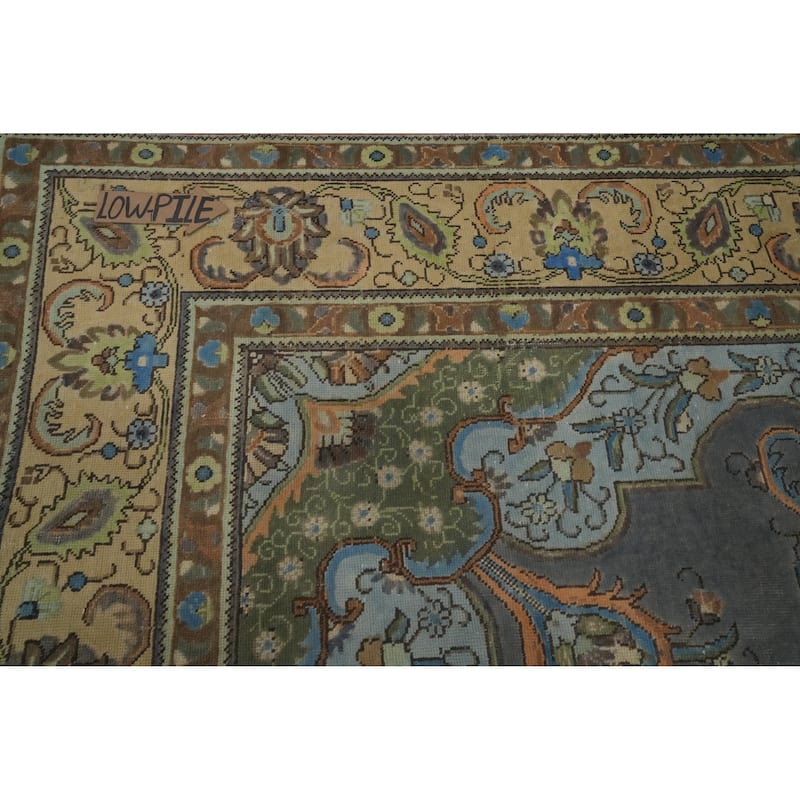 Hand Knotted Oriental 100% Wool Carpet Traditional Floral Greys & Charcoal Tabriz Area Rug - 12' 7'' X 9' 6''