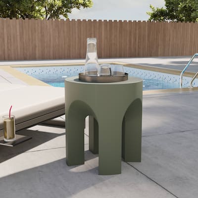 Round Side Table End Table in Fiberstone for Indoor and Outdoor