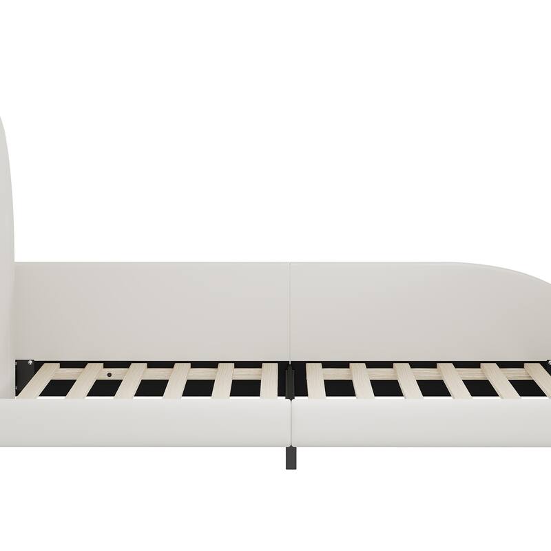 Twin Size Rabbit-Shaped Upholstered Princess Bed with Headboard and Footboard, White