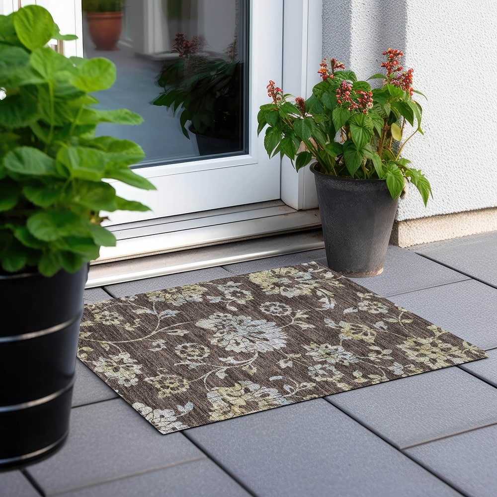 Machine Washable Indoor/ Outdoor Chantille Modern Floral Rug