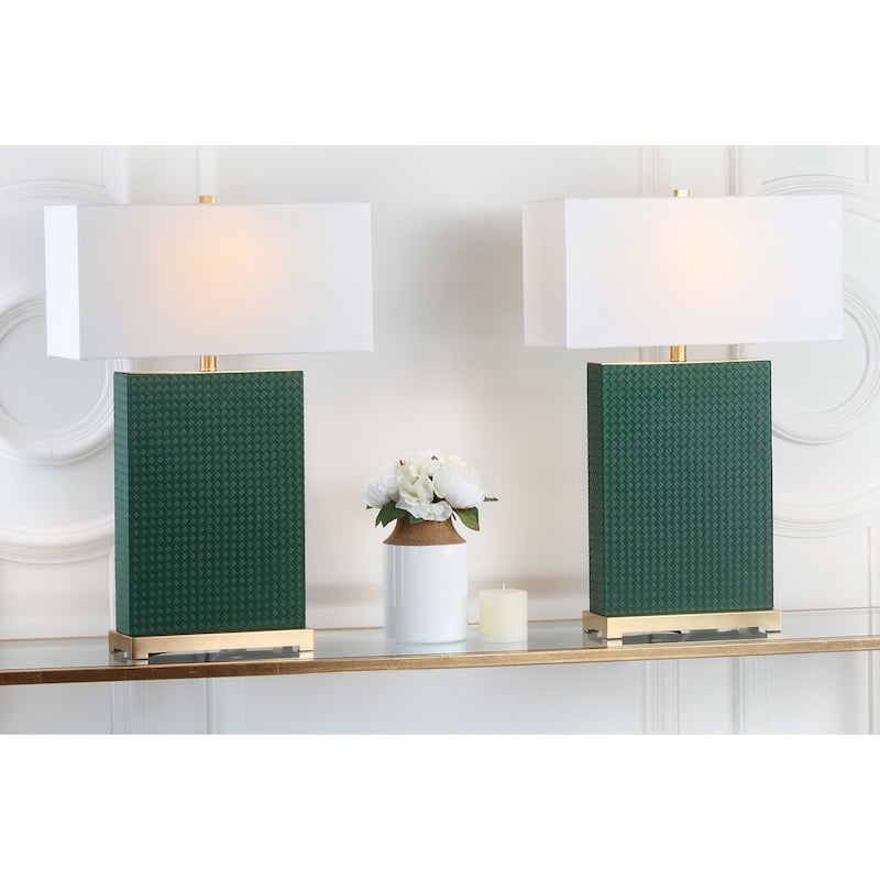 SAFAVIEH Lighting Cristin 28-inch Faux Alligator Grey Table Lamp (Set of 2) - 18"x8 x27.75 - 18Wx8Dx28H