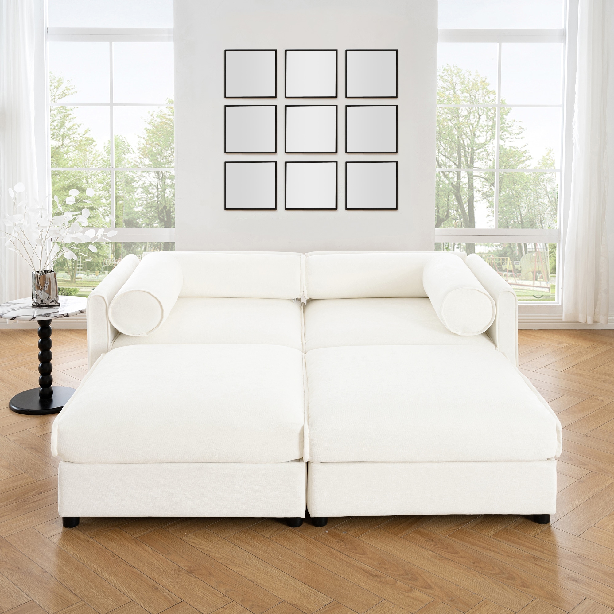 GDFStudio - Marcelline Chenille 2-Seater Sofa With 2 Ottoman