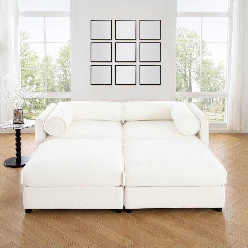 Upholstered Leisure Couch with Hidden Storage, Luxurious Sectional Sofa for Living Room, 75.5" Chenille Loveseat with 2 Ottomans