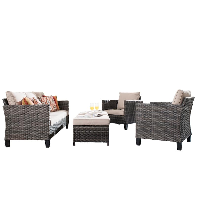 OVIOS Patio Furniture Wicker 5-piece Outdoor High-back Sectional Set
