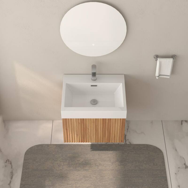 GDF Studio - Alexender Minimalist Design Wall-Mounted Floating Bathroom Vanity with Integrated Basin and Beveled-Edge Handles