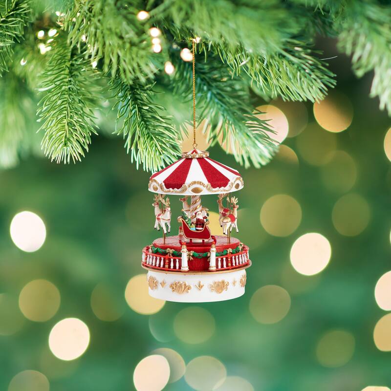 Mini Carnival Music Box - Carousel with White Base