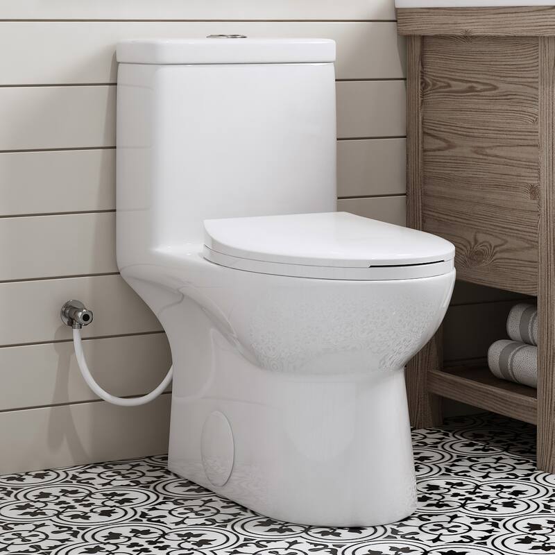 HOROW 1 Piece Dual Flush Elongated Toilet White 0.8 1.28 GPF Seat Included - N/A - White