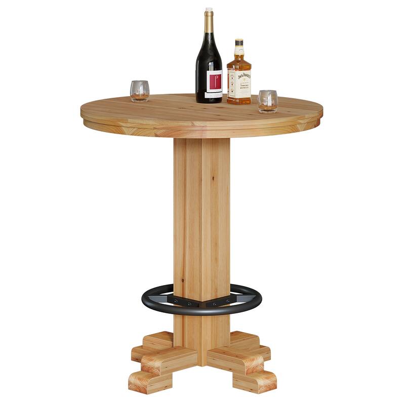 37.4" H Round Bar Table, Bistro Pub Table with Metal Footrest