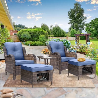 5-piece Outdoor Patio Wicker Conversation Sets With Storage Ottomans