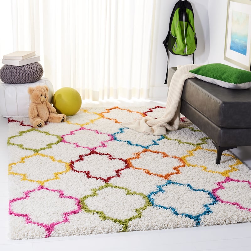 SAFAVIEH Kids Shag Judyth Nursery Playroom 2-inch Thick Rug - 8' x 10' - Ivory/Multi