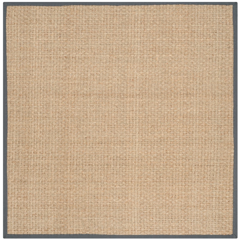 SAFAVIEH Natural Fiber Marina Basketweave Seagrass Rug - 6' x 6' Square - Natural/Dark Grey