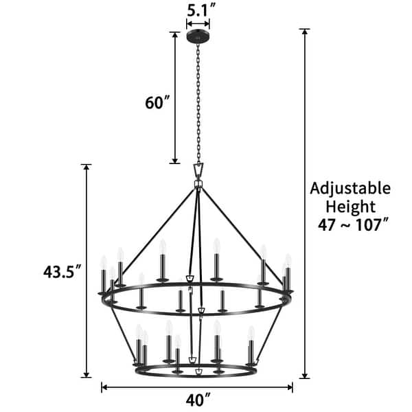 dimension image slide 0 of 2, KAWOTI 40" 20-light Modern Adjustable Wagon Wheel Chandelier, 2-Tier