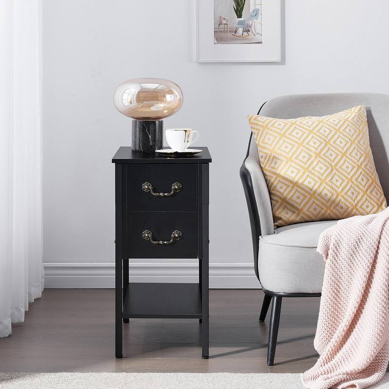 Modern Narrow Nightstand with 2-Drawer