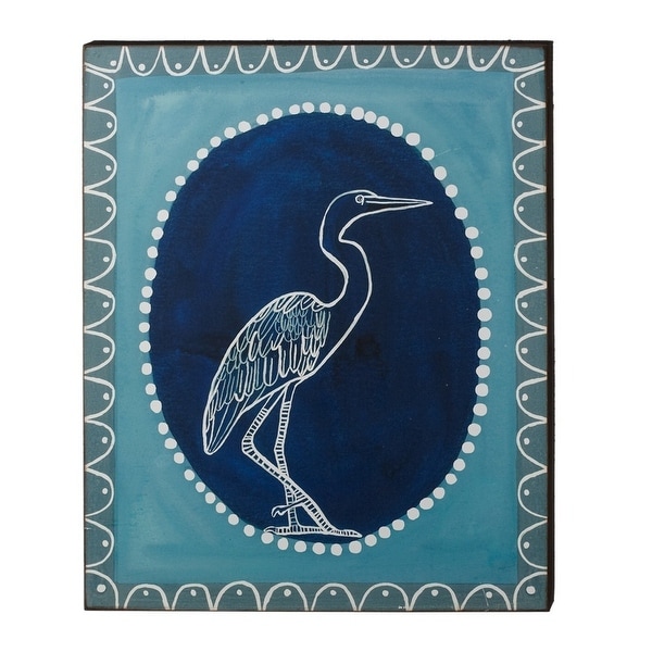 19” Unframed Decorative Boarder Blue and White Shorebird Hanging Wall Art - N/A